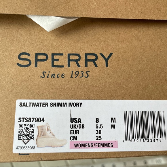 Sperry Women's Saltwater Shimmer Leather Ivory Size 8 - Picture 3 of 6